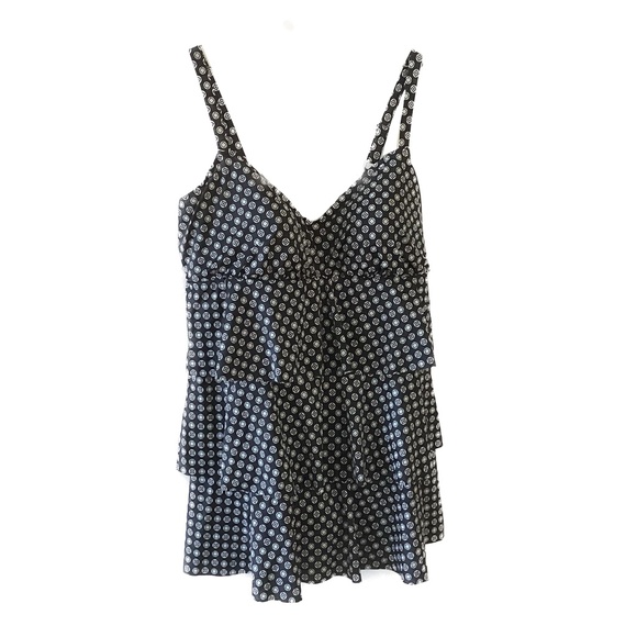 Penbrooke swim suit triple tier one piece bathing suit black white 24W NWT - Picture 1 of 5